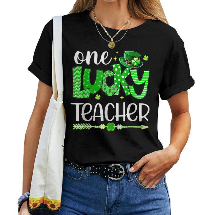 Green Leopard Shamrock One Lucky Teacher St Patricks Day Women T-shirt