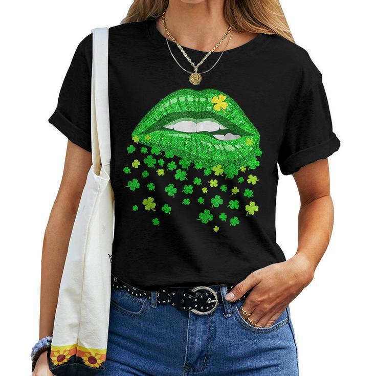 Green Lips Sexy Irish Shamrock St Patricks Day Women Girls Women T-shirt