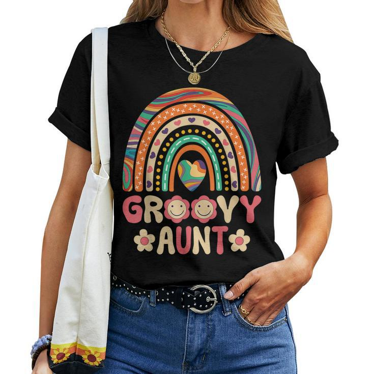 Groovy Aunt 60S Costume 70S Outfit Rainbow Hippie Auntie Women T-shirt