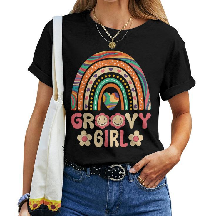Groovy Girl 60S Theme Costume Cute 70S Outfit Rainbow Hippie Women T-shirt
