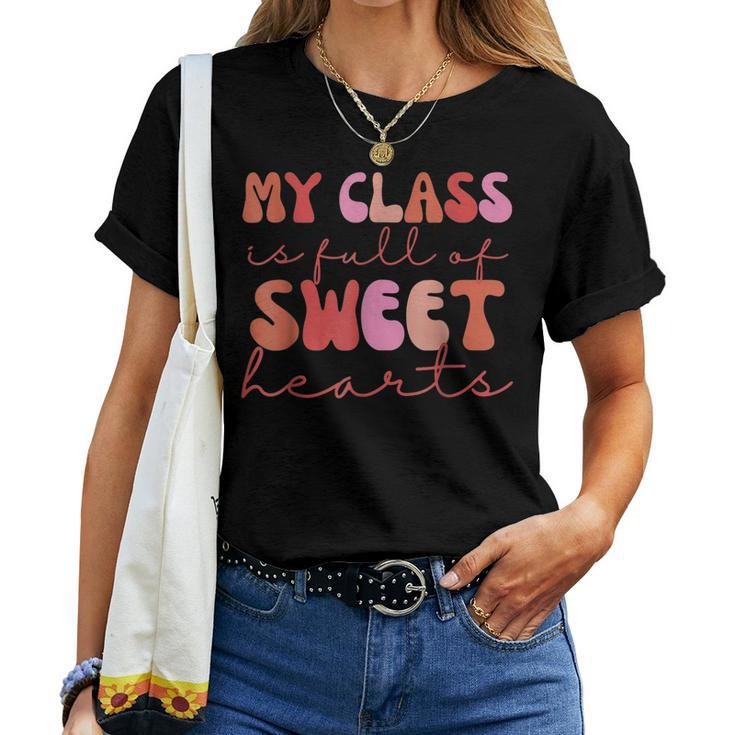 Groovy Teacher Valentine Back To School 100 Days Of School V2 Women T-shirt