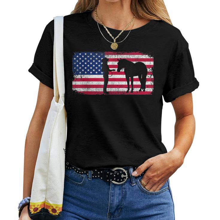 Halter Horse Western Horse Showmanship American Flag Women T-shirt