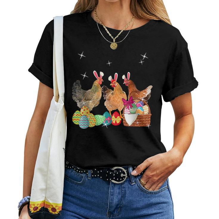 Happy Easter Three Chicken Wearing Bunny Ear Chicken Lover Women T-shirt