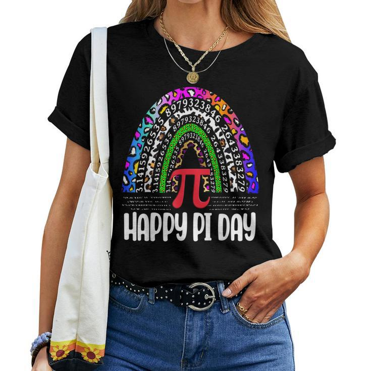 Happy Pi Day Leopard Rainbow Math Teacher Boys Girls Funny V3 Women T-shirt