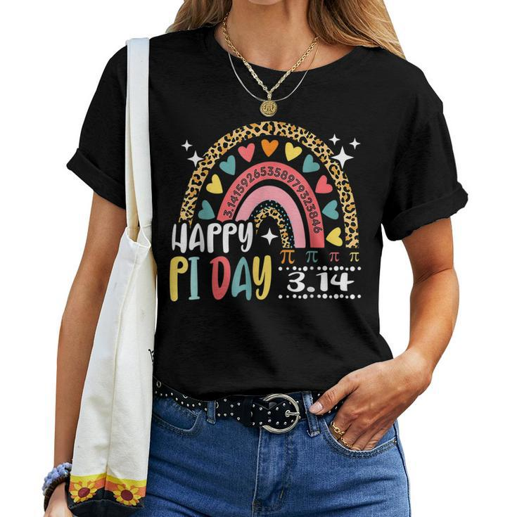 Happy Pi Day Leopard Rainbow Math Teacher Boys Girls Funny Women T-shirt