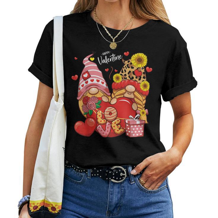 Happy Valentines Day Gnomes With Leopard Sunflower Valentine V8 Women T-shirt