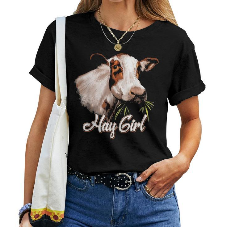 Hay Girl Funny White Cow Mom Kids Girls Women Women T-shirt