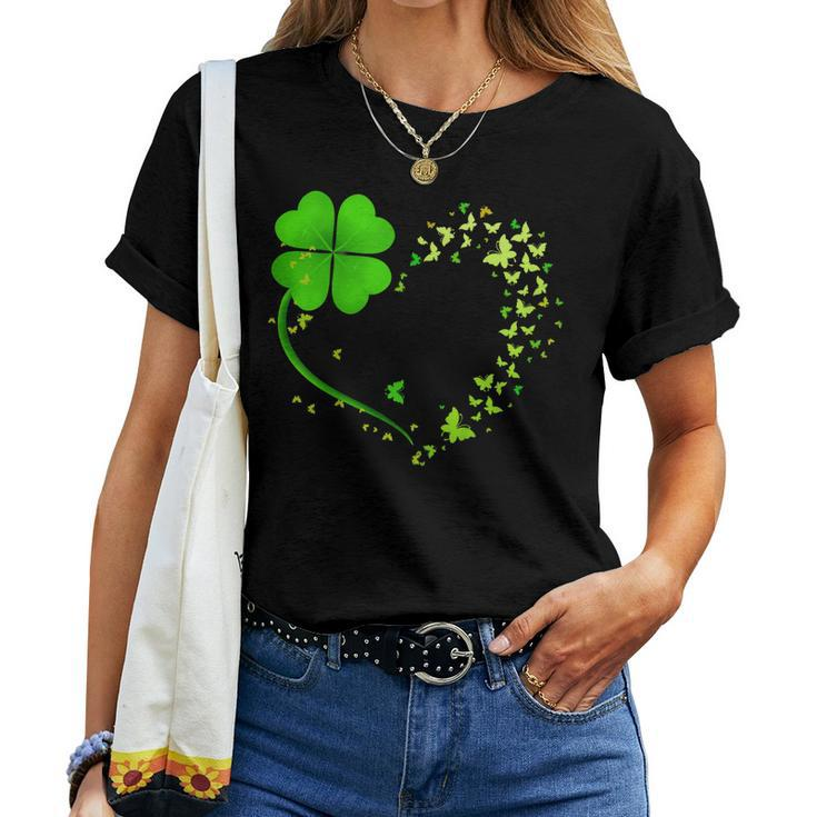 Heart Shamrock Butterfly Happy St Patricks Day Women T-shirt