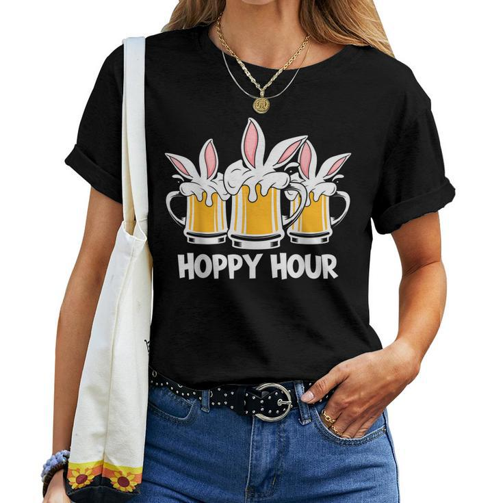 Hoppy Hour Easter Beer Pints Bunny Ears Drinking Women T-shirt