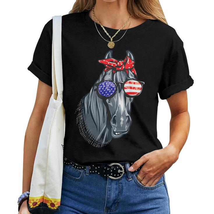 Horse 4Th Of July Women Horse Graphic American Flag Women T-shirt