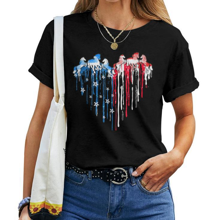 Horses Heart American Flag 4Th Of July Patriotic Horse Lover Women T-shirt
