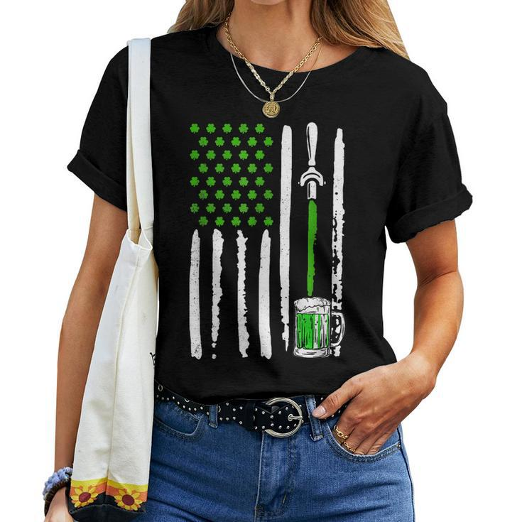 Irish American Flag Draft Beer Shamrock St Patricks Day Women T-shirt