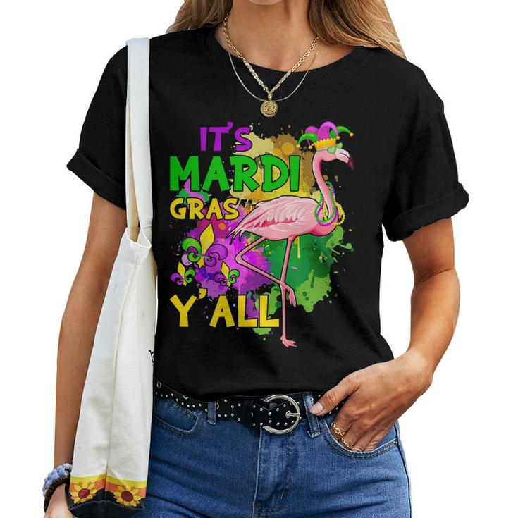 Its Mardi Gras Yall Jester Flamingo Mask Beads Outfits  Women T-shirt