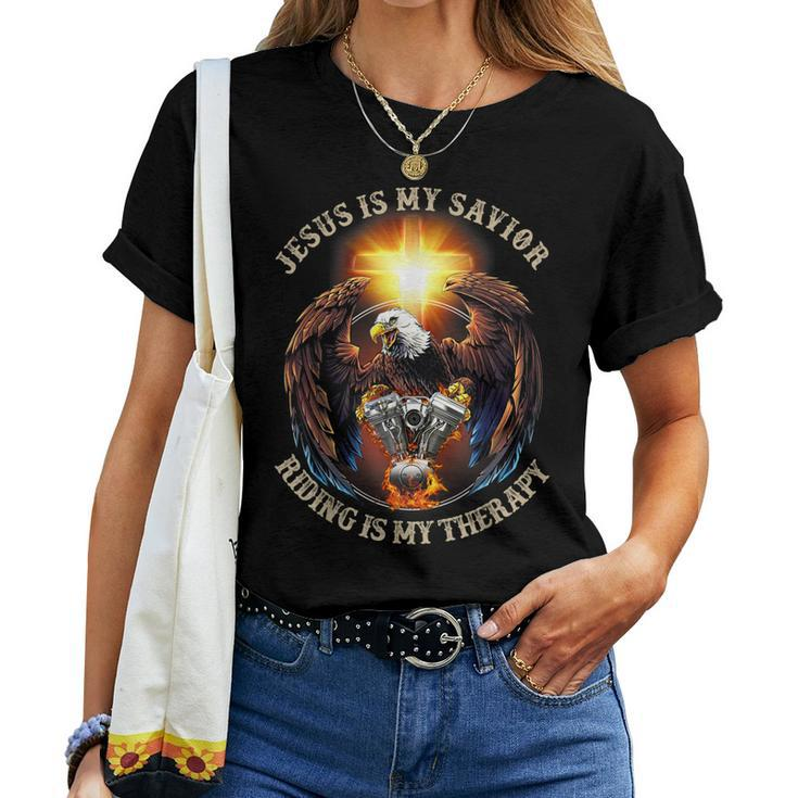 Jesus Is My Savior Riding Is My Therapy Jesus Motorcycle Women T-shirt