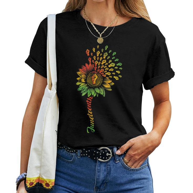 Junenth Sunflower Fist Black History African American Women T-shirt