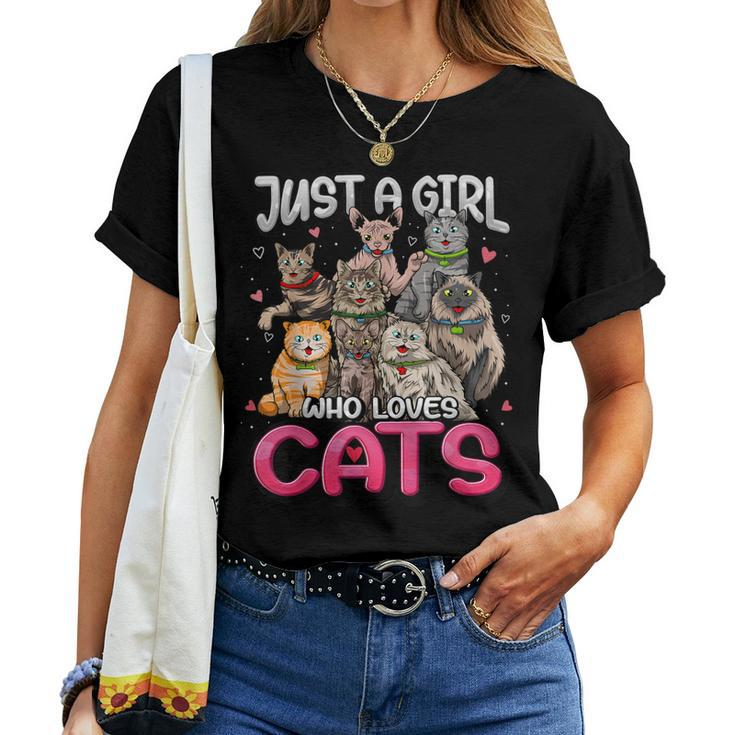 Just A Girl Who Loves Cats Cute Cat Lover Cat Mom Girl Women T-shirt