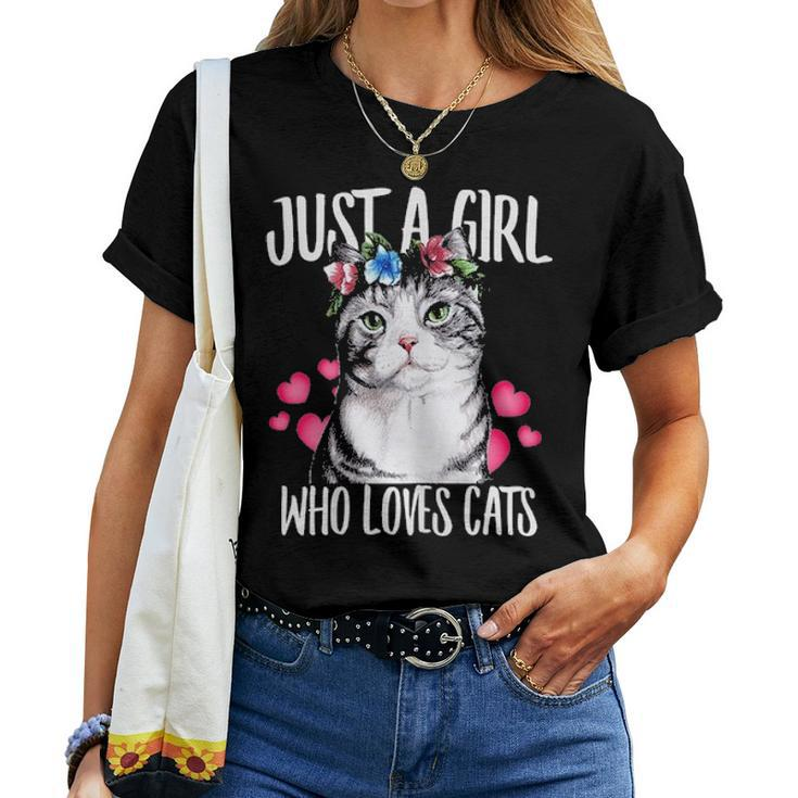Just A Girl Who Loves Cats Lover Dad Mom Floral Crown Women T-shirt