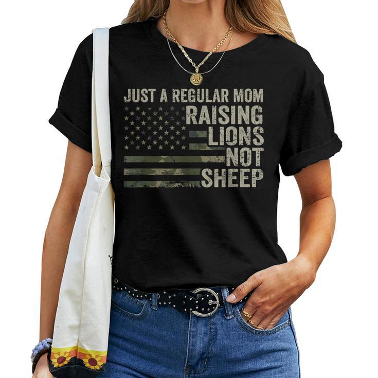 Just A Regular Mom Raising Lions Soldier Camo Usa Flag Women T-shirt