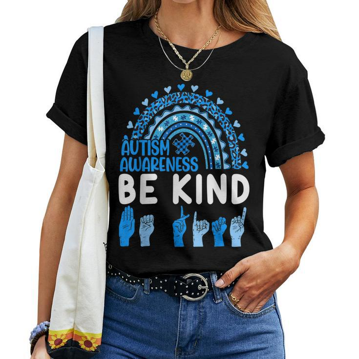 Be Kind Autism Awareness Rainbow Trendy Women Girls Leopard Women T-shirt