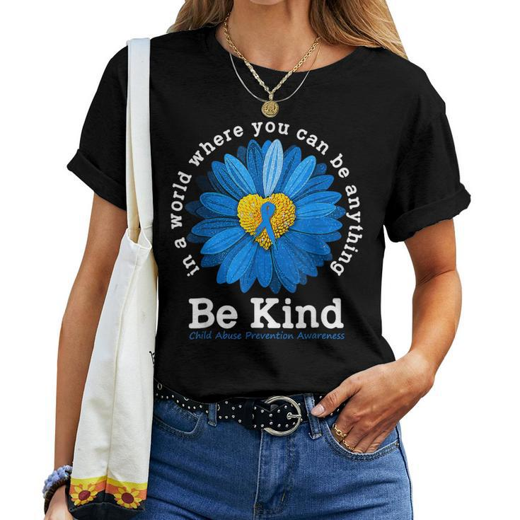Be Kind Blue Sunflower Child Abuse Prevention Awareness Women T-shirt