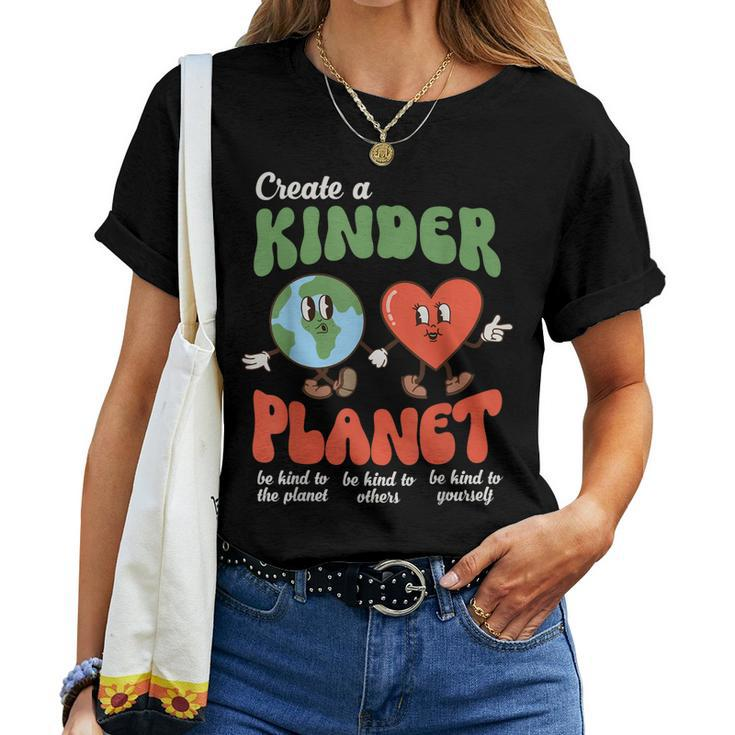 Be Kind Planet Save Earth Day Retro Groovy Environment Women T-shirt