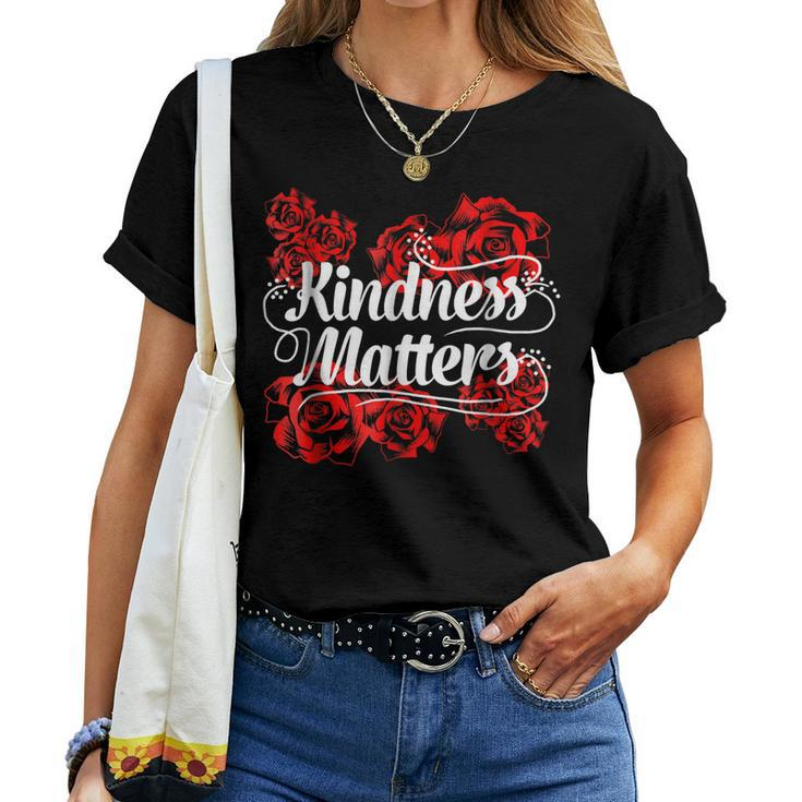Kindness Matters Red Flowers Antibullying Kind Team Women T-shirt Casual Daily Basic Unisex Tee