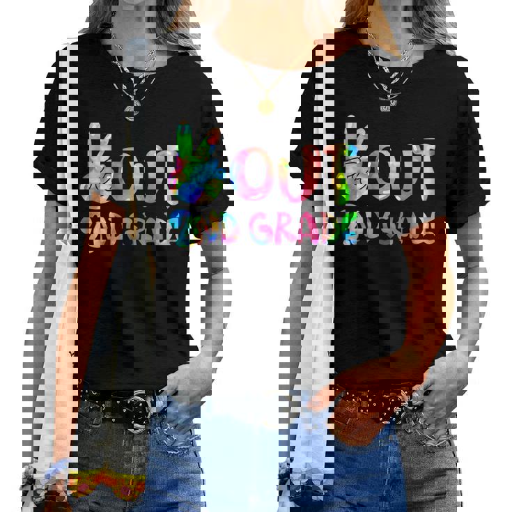 Last Day Of School Peace Out 2Nd Grade Teacher Kids Tie Dye Women T-shirt