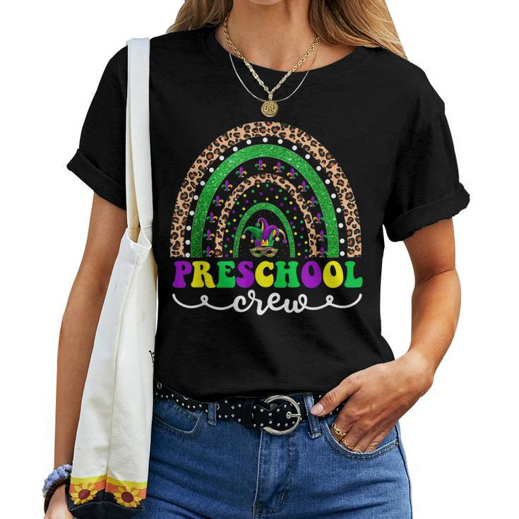 Leopard Rainbow Preschool Crew Teacher Funny Mardi Gras Women T-shirt