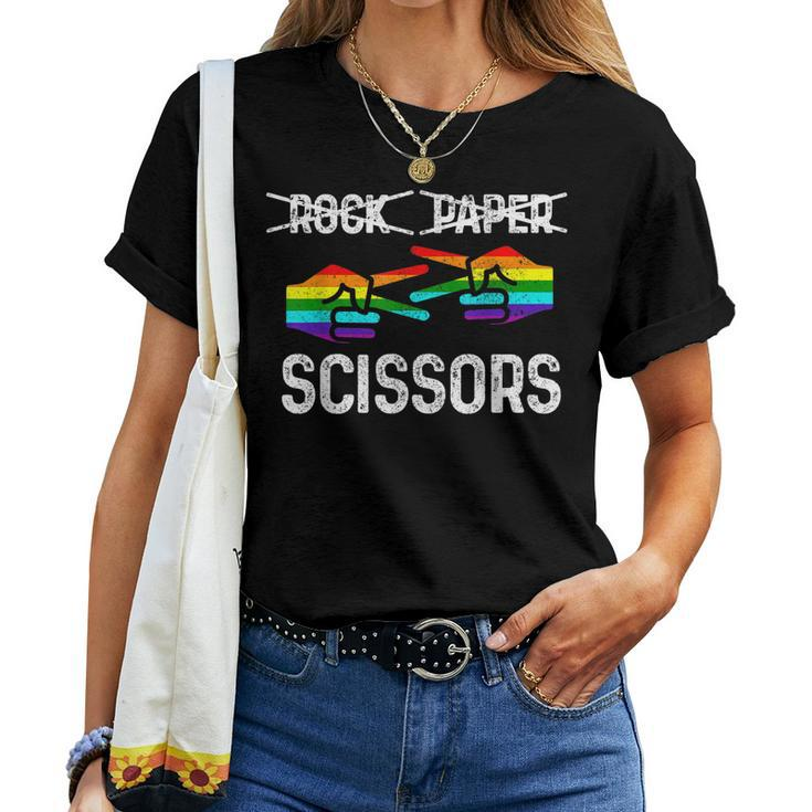 Lesbian Pride Rock Paper Scissors Lgbtq Rainbow Flag Women T-shirt