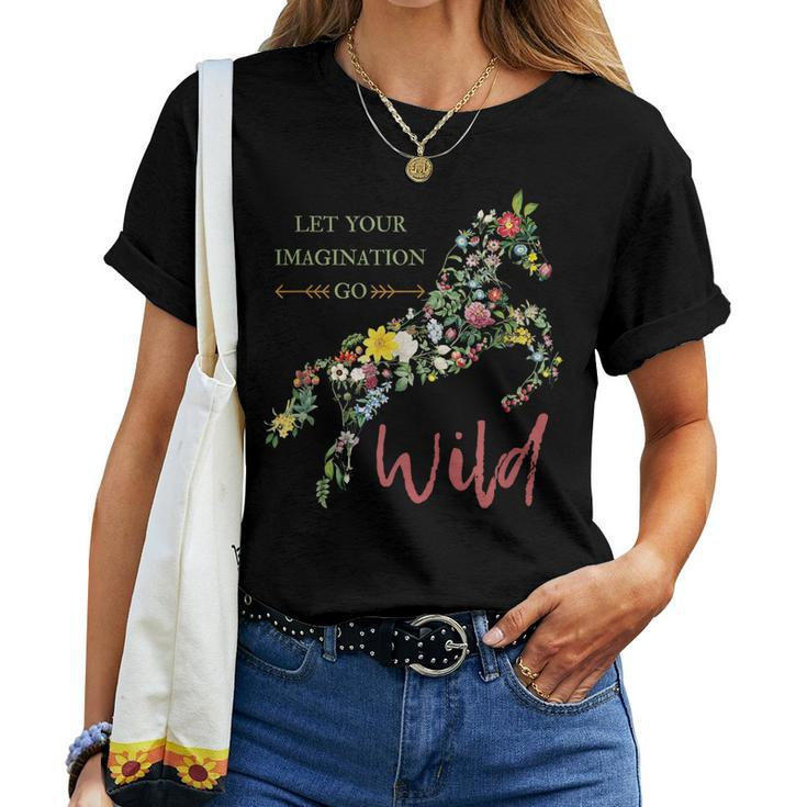 Let Your Imagination Go Wild Botanical Flower Horse Women T-shirt