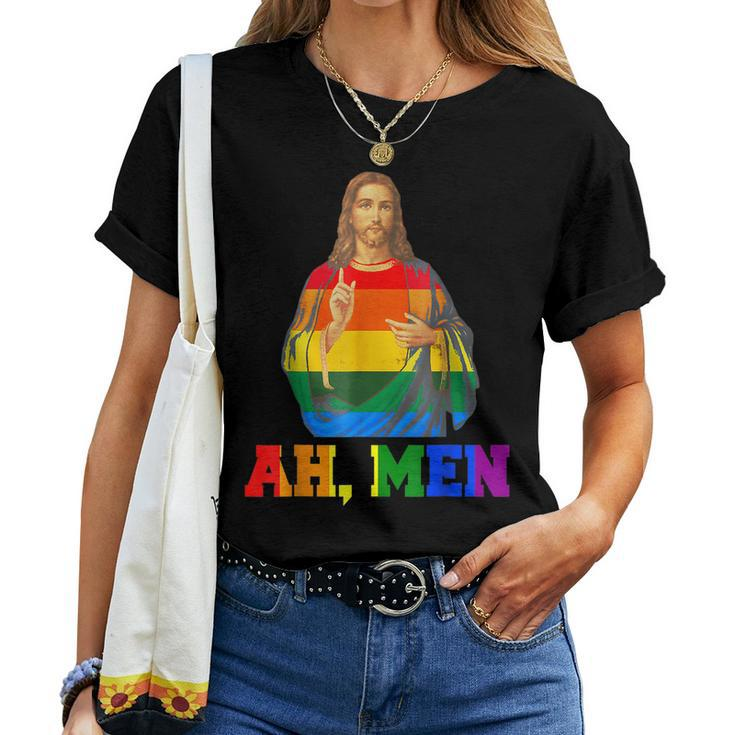 Lgbt Christian Ah Men Gay Pride Rainbow Flag Jesus Lover Women T-shirt