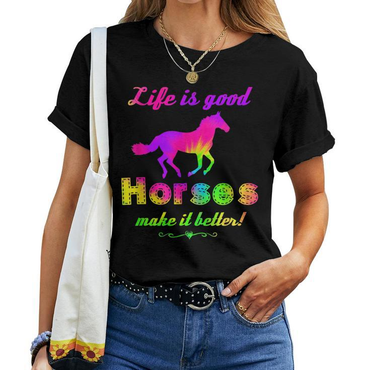 Life Is Good Horses Make It Better Horse Equestrian Women T-shirt