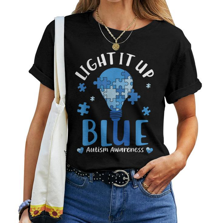 Light Up Blue Autism Awareness Month Puzzle Kids Mom Dad Women T-shirt