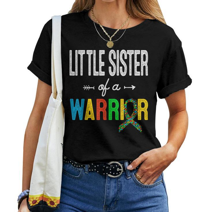 Little Sister Of A Warrior Autism Awareness Support Women T-shirt