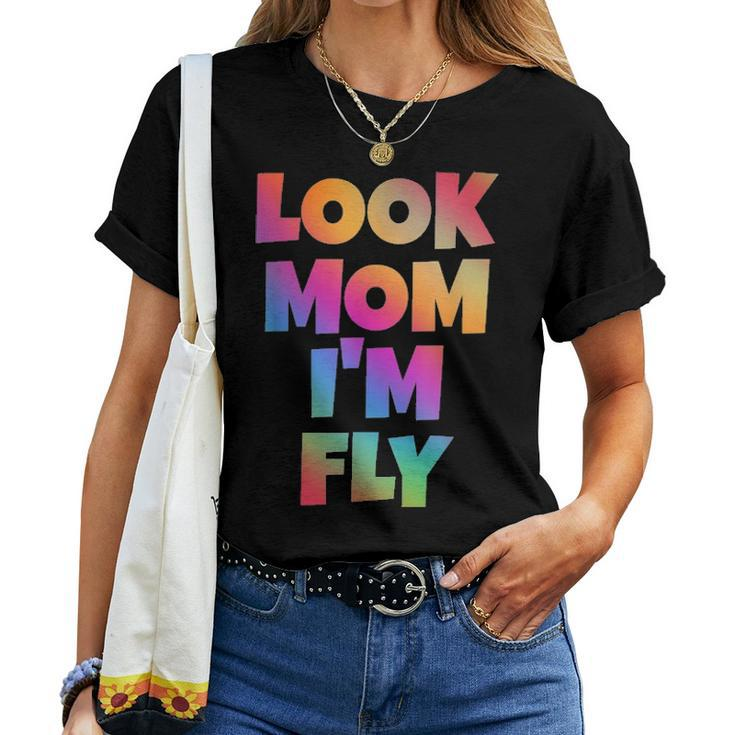Look Mom Im Fly Hip Hop Style Rainbow Letters Aesthetic Women T-shirt