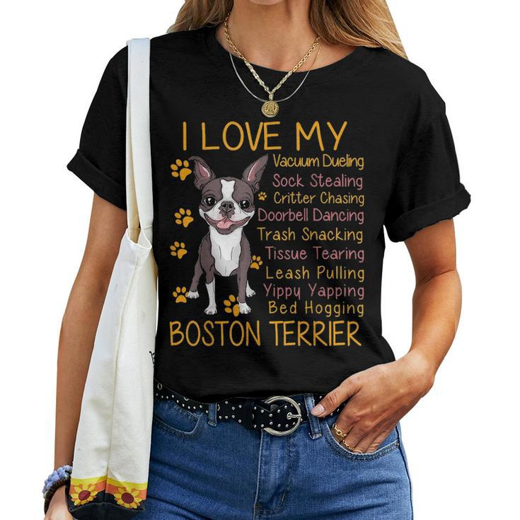 I Love My Brown Bostie Boston Terrier Mom Dad Kid Lover Gift Women T-shirt