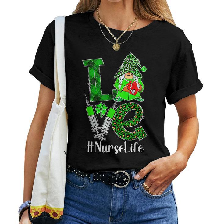 Love Gnome Nurse Life Er Rn St Patricks Day Leopard Shamrock V2 Women T-shirt