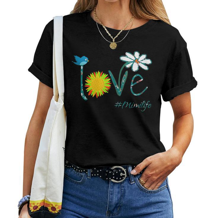 Womens Love Mimi Life - Art Flower Bird Grandma Women T-shirt
