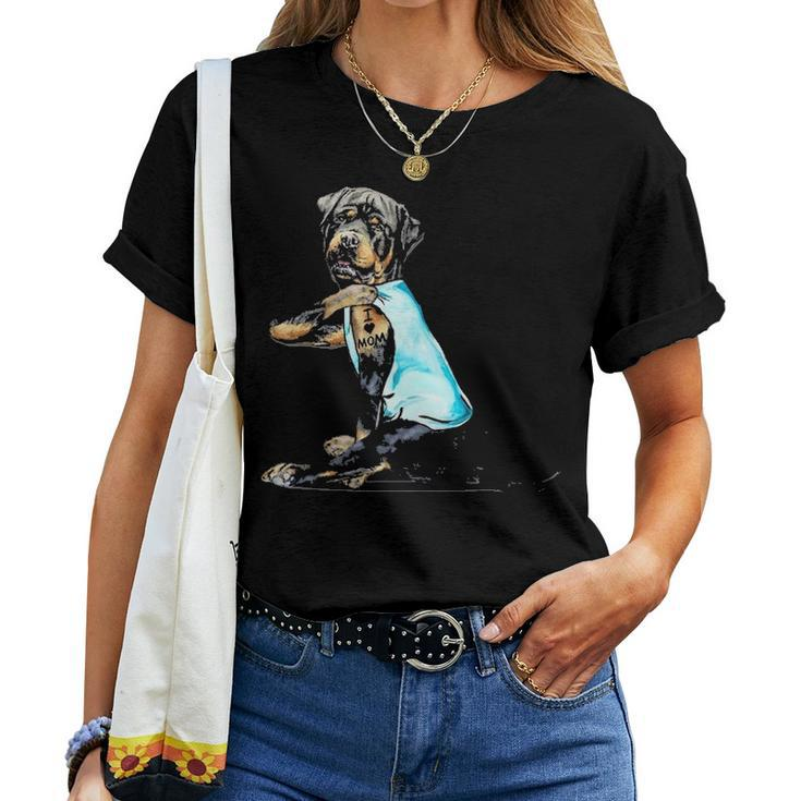 I Love Mom Funny Rottweiler Tattooed Women T-shirt
