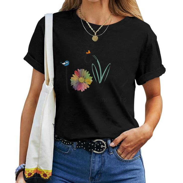 Love Mom Life - Art Flower Bird Tshirt For Women T-shirt