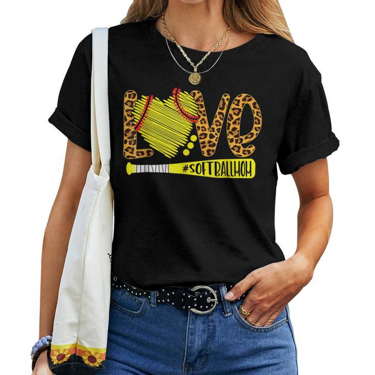Love Softball Mom Leopard Print Baseball Lover Women T-shirt