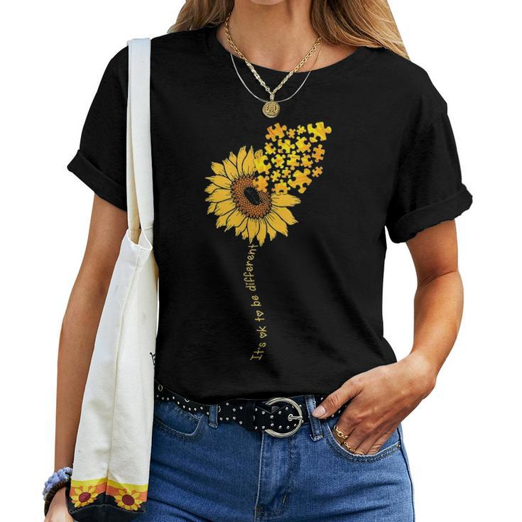 Love Sunflower Puzzle Autism Awareness Mom Daughter Women T-shirt