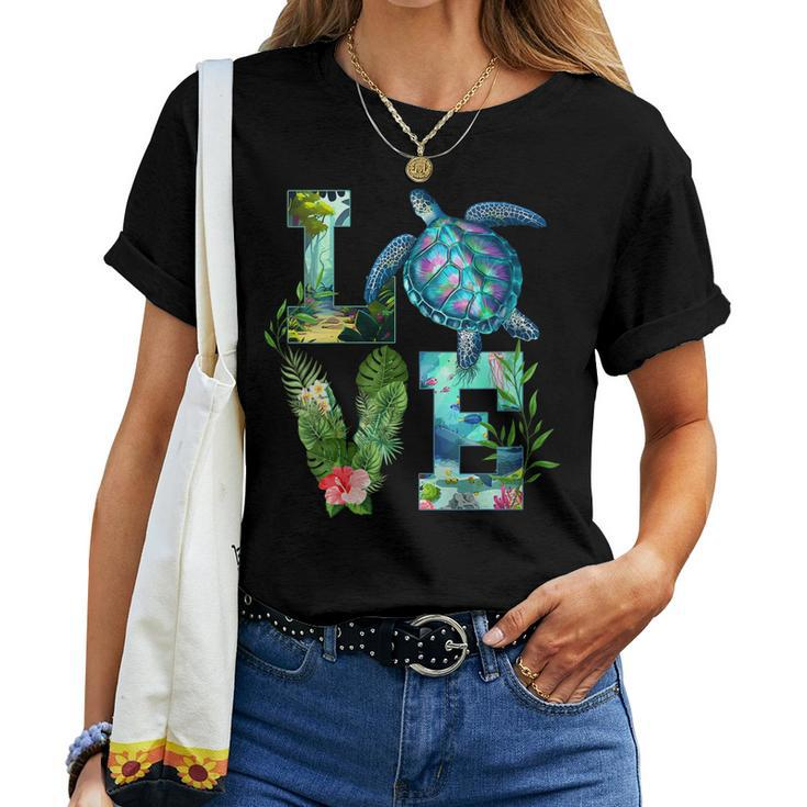 Womens Love Turtle Earth Day Save Planet Environmental Sea Animals Women T-shirt