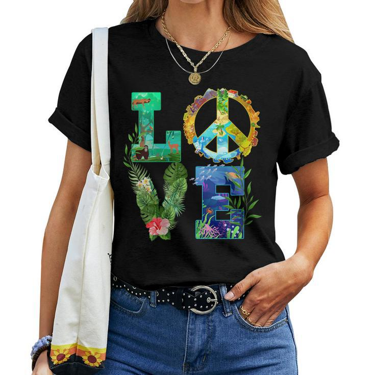 Womens Love World Earth Day 2023 Peace Save Planet Environmental Women T-shirt