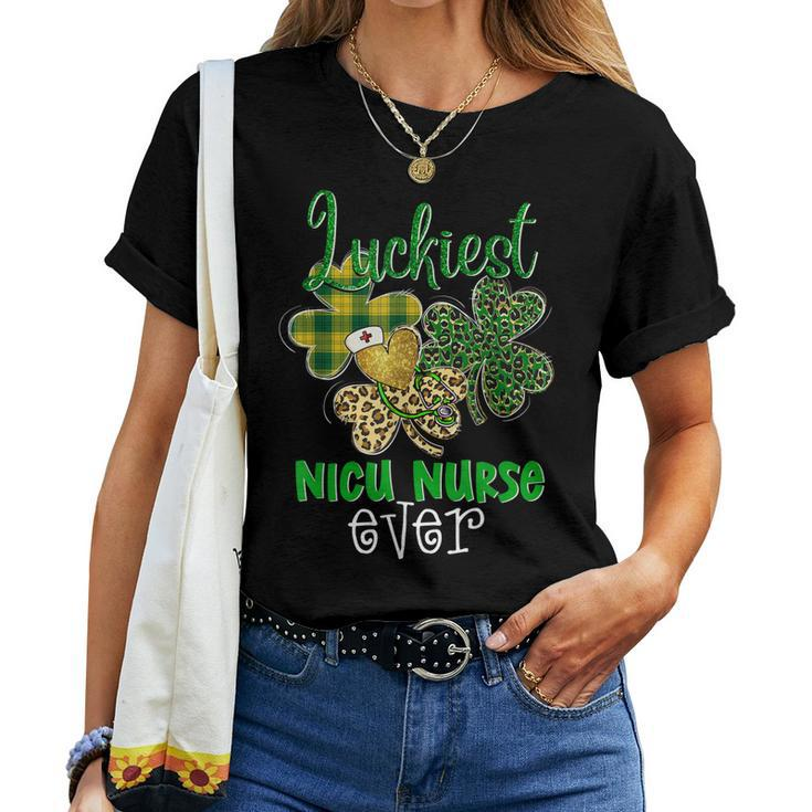 Luckiest Nurse Ever Nursing St Patricks Day Shamrock Leopard Women T-shirt