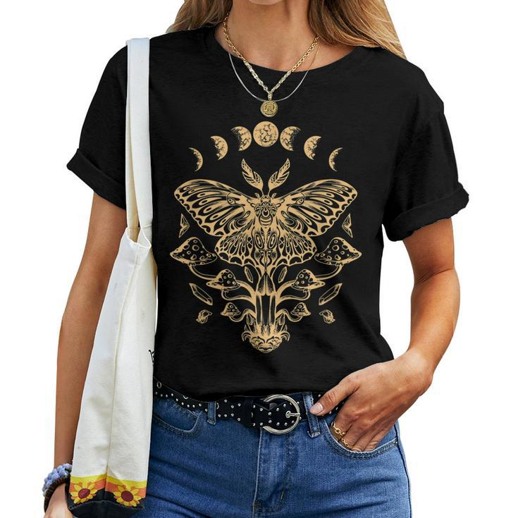 Luna Moth Phases Of The Moon Mushroom Cottagecore Women T-shirt