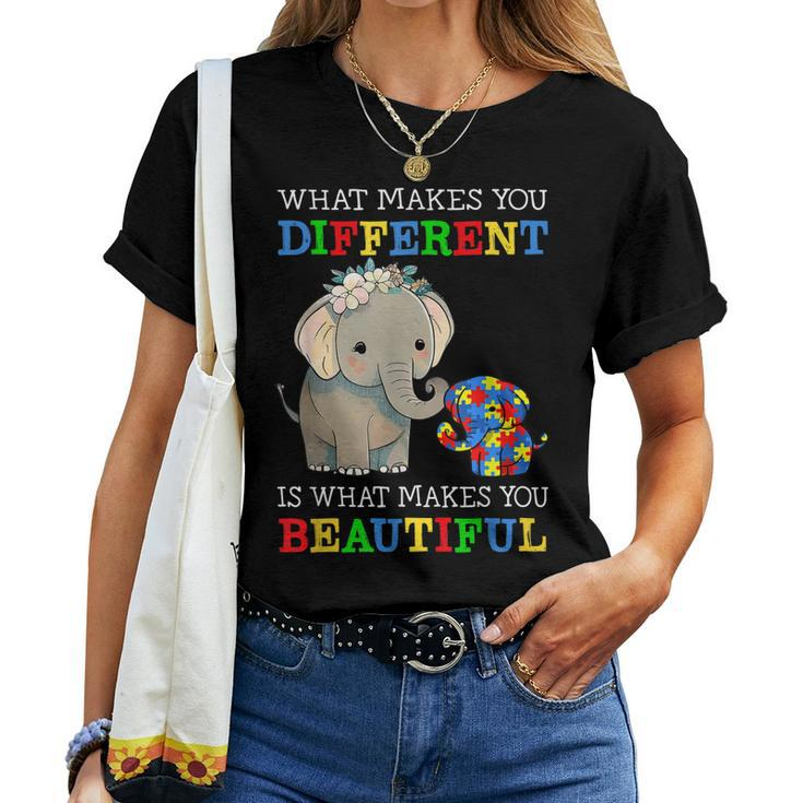 What Makes You Different Elephant Mom Autism Awareness Women T-shirt