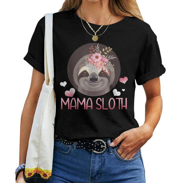 Mama Sloth Flowers Mom Grandma Sloth Women T-shirt