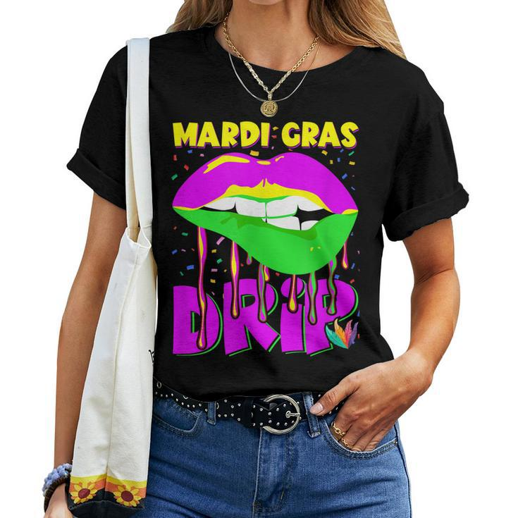Mardi Gras Drip Lips Outfit Costume Women Women T-shirt