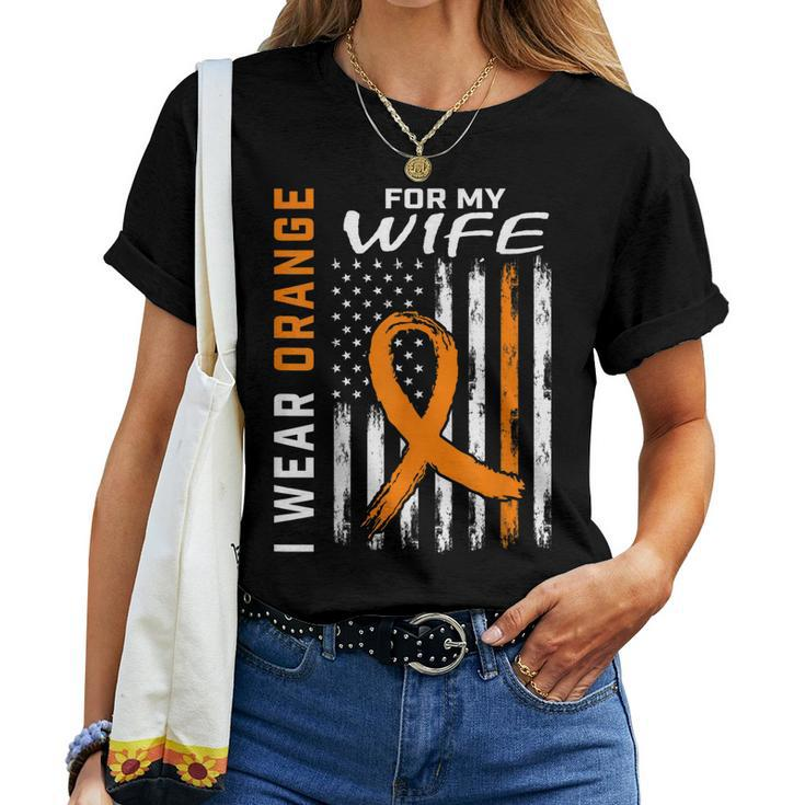 Mens I Wear Orange For My Wife Multiple Sclerosis Awareness Flag Women T-shirt